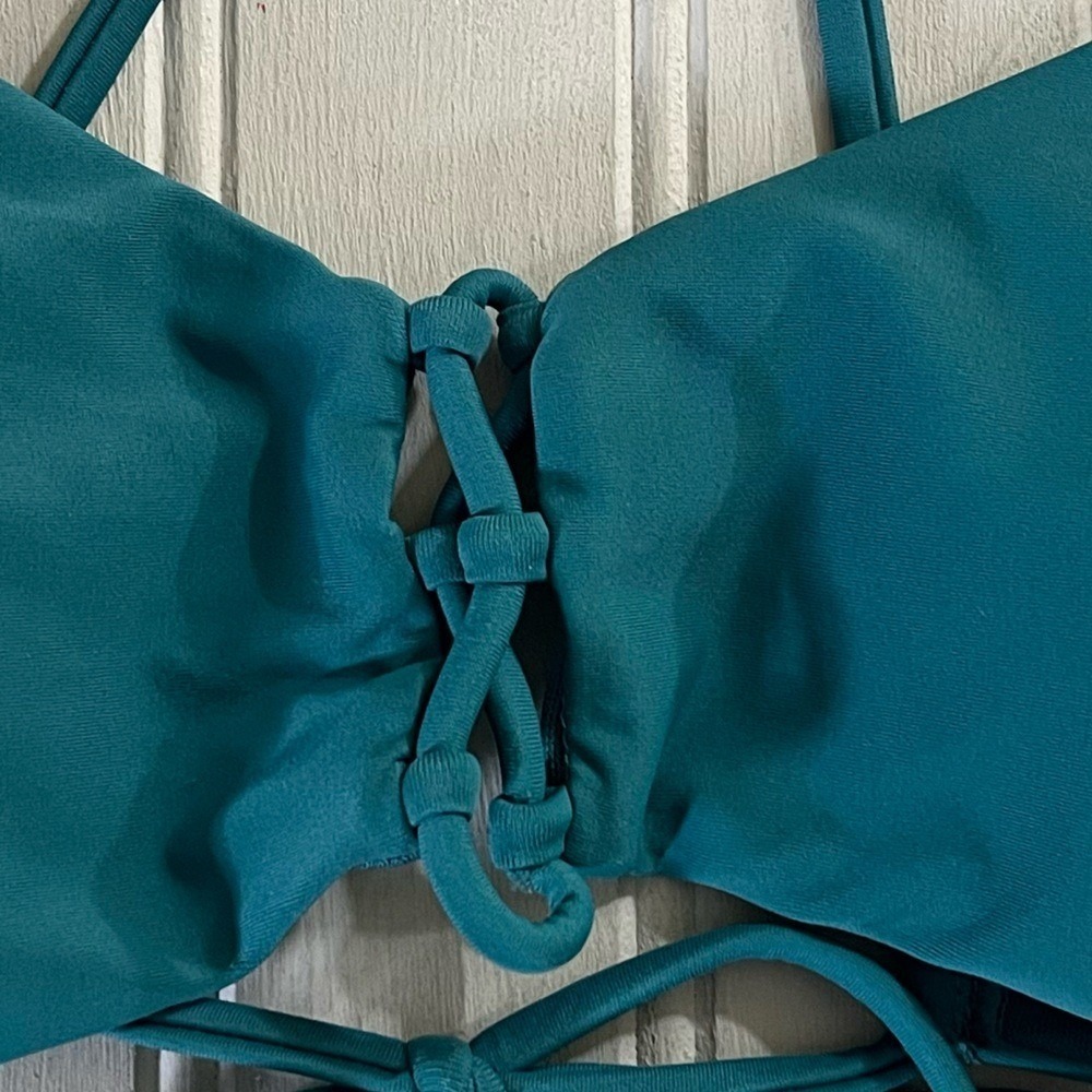 Hula Honey Lace Up Bikini Top Crisscross Strappy Juniors Large Teal Green NWT - Picture 10 of 10